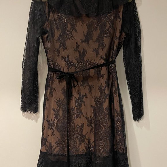 For Love And Lemons Black Lace Long Sleeve Ruffle Mini Dress - Picture 4 of 4